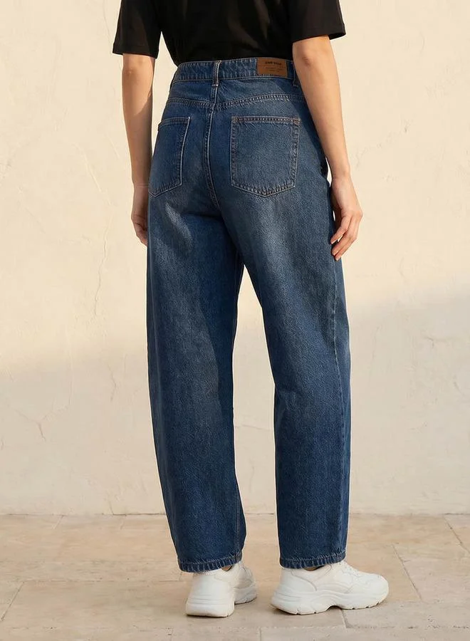 Splash FAV BLUE Denim Barrel Fit Darted Jeans Cotton for Women | Best Price UAE