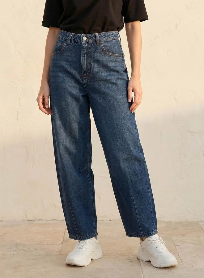 Denim Barrel Fit Darted Jeans Cotton