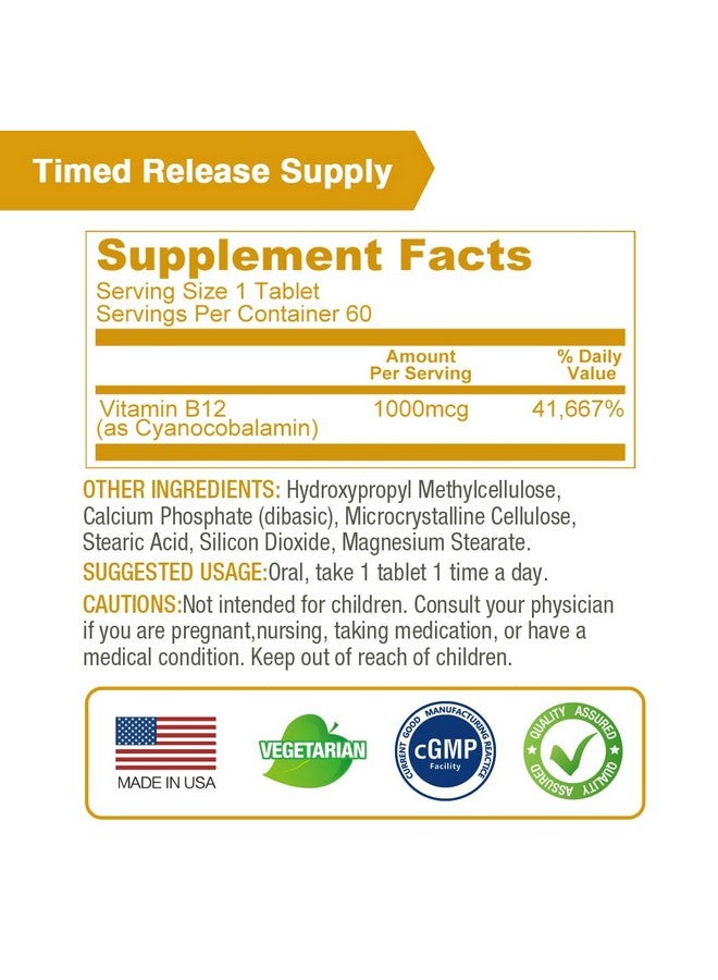 Lovita Vitamin B12 1000 mcg (B12 Vitamins as Cyanocobalamin), Timed Release B12, Vegan-Friendly, Supports Nervous System, 60 Vegetarian Tablets (2 Month Supply) - Image 4