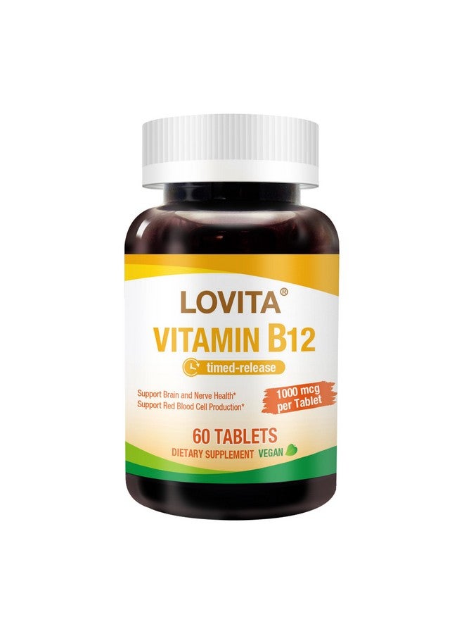 Lovita Vitamin B12 1000 mcg (B12 Vitamins as Cyanocobalamin), Timed Release B12, Vegan-Friendly, Supports Nervous System, 60 Vegetarian Tablets (2 Month Supply) - Image 1