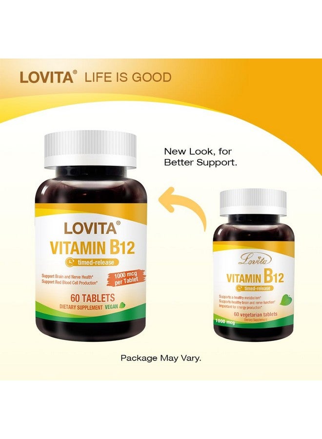 Lovita Vitamin B12 1000 mcg (B12 Vitamins as Cyanocobalamin), Timed Release B12, Vegan-Friendly, Supports Nervous System, 60 Vegetarian Tablets (2 Month Supply) - Image 5