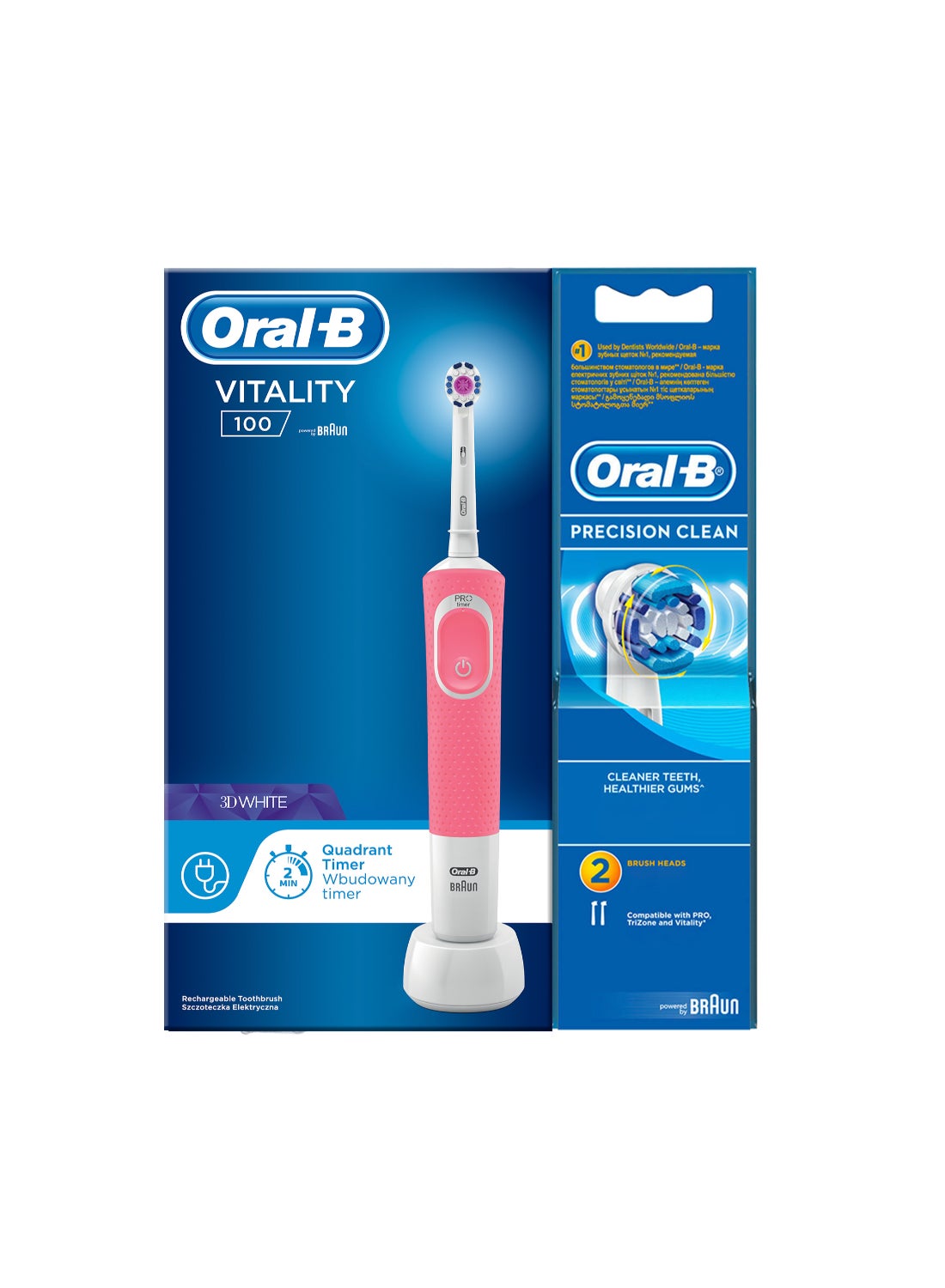 Oral-B Oral B Vitality D300 Tooth brush - 3 cleaning modes, Gentle brushing and 2 Minutes Built in Timer, 2 Extra brush heads