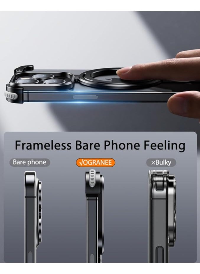 كابتن تيك غلاف تيتانيوم طبيعي بدون إطار لهاتف iPhone 15 Pro Max / 15 Pro / 15 Plus / 15 مع قاعدة Magsafe، تصميم أقل حواف وزنها خفيف معدني صلب صدمات فائق النحافة - Image 3