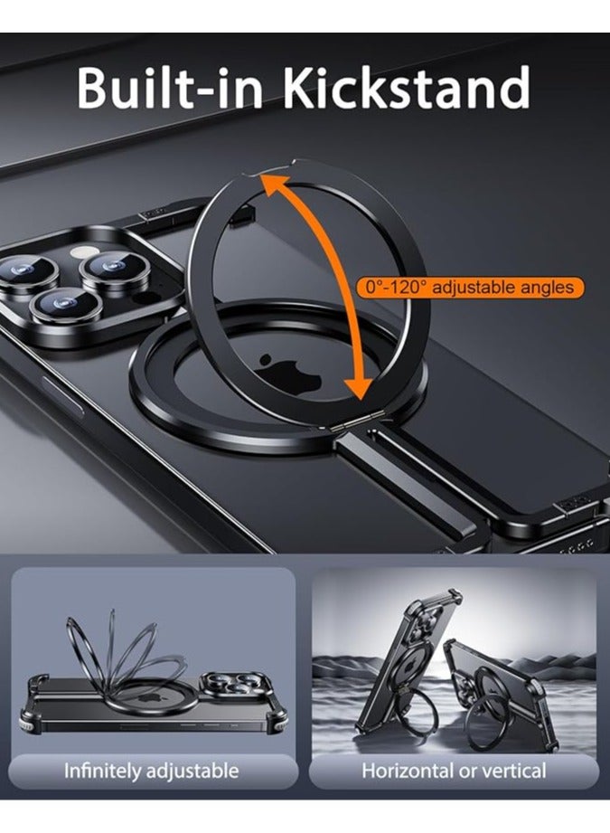 كابتن تيك غلاف تيتانيوم طبيعي بدون إطار لهاتف iPhone 15 Pro Max / 15 Pro / 15 Plus / 15 مع قاعدة Magsafe، تصميم أقل حواف وزنها خفيف معدني صلب صدمات فائق النحافة - Image 5