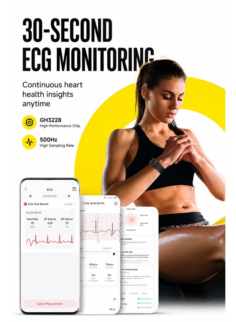 BASEMENT-1 Fitness Tracker with ECG, Non-Invasive Blood Glucose and Blood Pressure Trend Monitoring, HRV, Heart Rate, Blood Oxygen, Sleep and Body Temperature Tracking, Multiple Sports Modes, IP68/5ATM Waterproof Smart Bracelet - Image 2