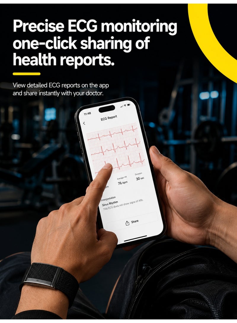BASEMENT-1 Fitness Tracker with ECG, Non-Invasive Blood Glucose and Blood Pressure Trend Monitoring, HRV, Heart Rate, Blood Oxygen, Sleep and Body Temperature Tracking, Multiple Sports Modes, IP68/5ATM Waterproof Smart Bracelet - Image 4