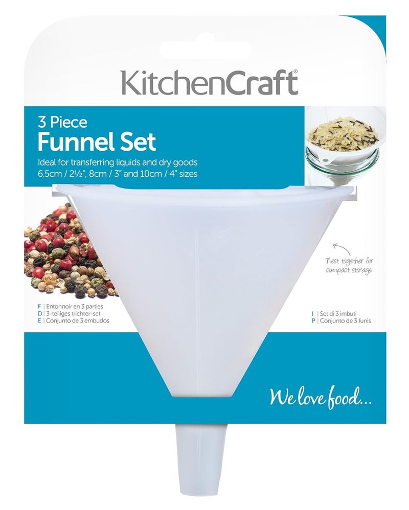 KitchenCraft KCFUNSET Plastic Funnel Set, White, 3 Piece - Image 2