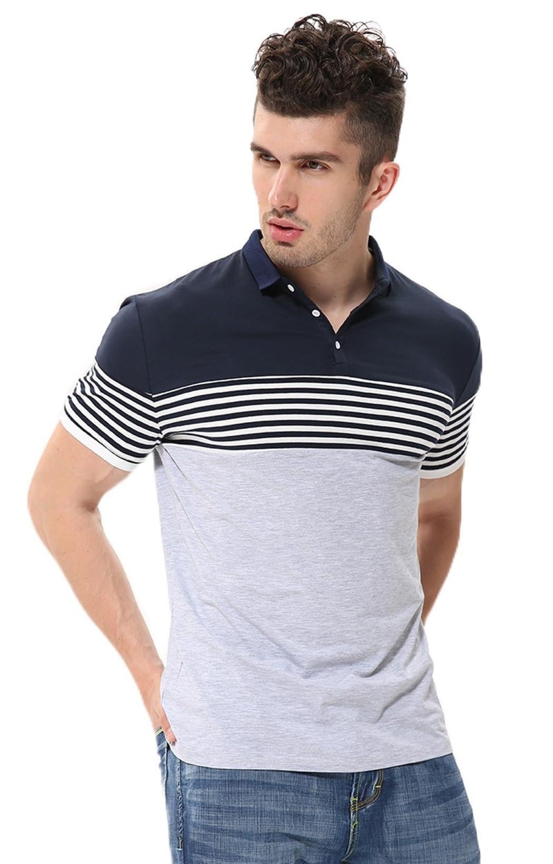 fanideaz Branded Mens Cotton Half Sleeve Striped Polo T-Shirt for Men || Branded Tshirt for Men || Black Tshirt for Men's_Grey_5002_L - Image 1