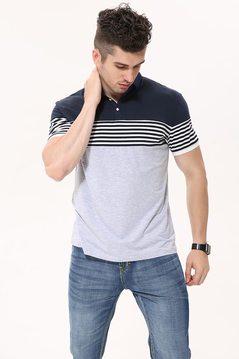 fanideaz Branded Mens Cotton Half Sleeve Striped Polo T-Shirt for Men || Branded Tshirt for Men || Black Tshirt for Men's_Grey_5002_L - Image 4