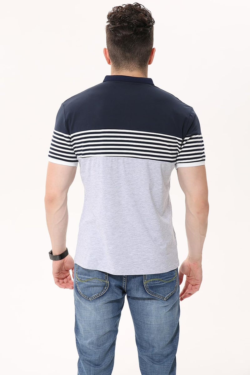 fanideaz Branded Mens Cotton Half Sleeve Striped Polo T-Shirt for Men || Branded Tshirt for Men || Black Tshirt for Men's_Grey_5002_L - Image 3
