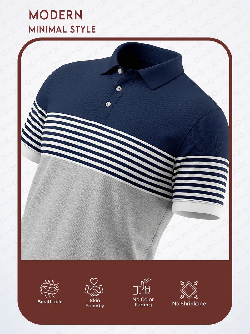 fanideaz Branded Mens Cotton Half Sleeve Striped Polo T-Shirt for Men || Branded Tshirt for Men || Black Tshirt for Men's_Grey_5002_L - Image 5