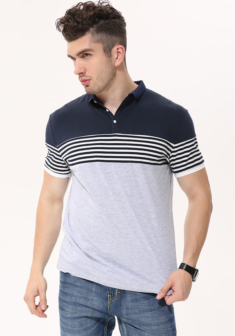 fanideaz Branded Mens Cotton Half Sleeve Striped Polo T-Shirt for Men || Branded Tshirt for Men || Black Tshirt for Men's_Grey_5002_L - Image 2