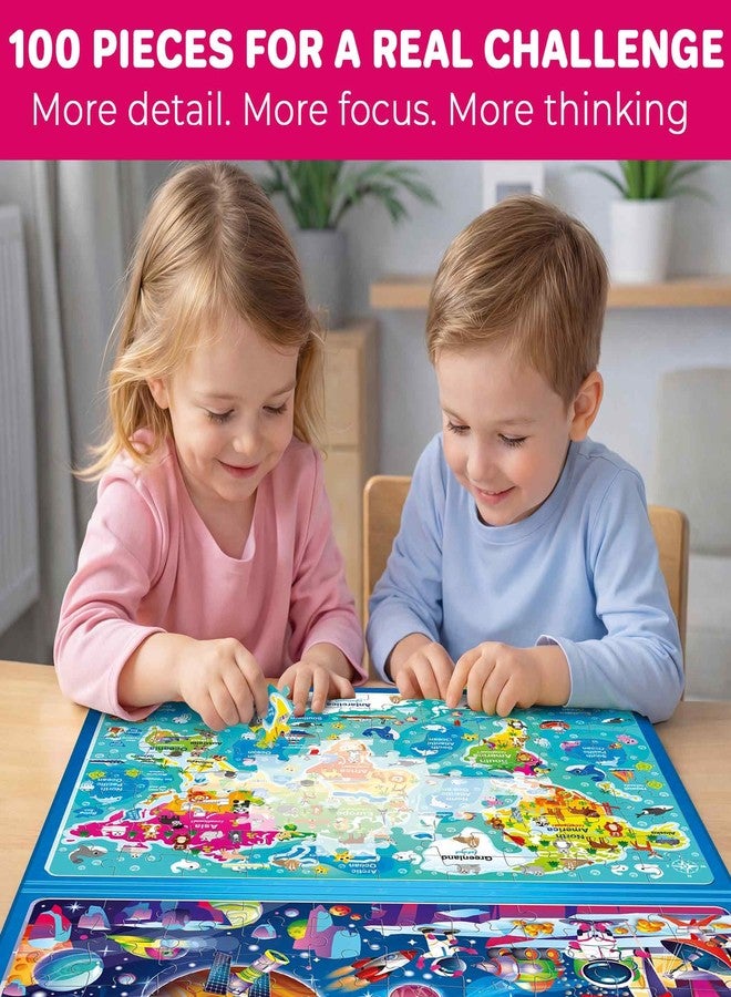 QUOKKA Magnetic Puzzles for Kids Ages 4-6 - 100 PCS Magnetic Puzzle Book for Toddlers 3-5 - 2 Puzzles & 2 Spot The Difference Maps - Search & Find Travel Games - Space, World Map Toddler Travel Toys - Image 4