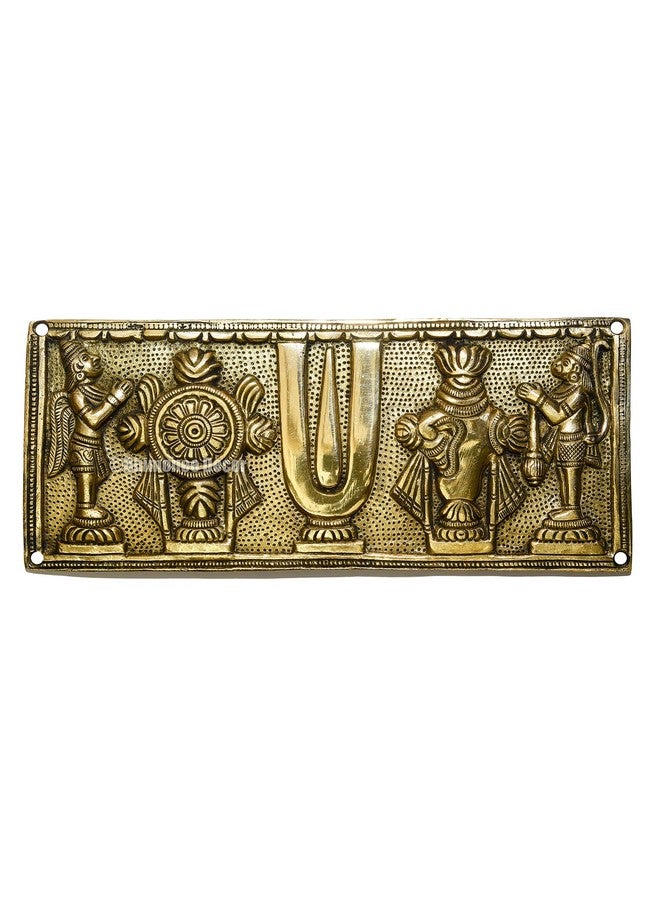 Bhimonee Decor by Modern Gift Centre | Pure Brass Shanku Chakra Hanging Wallplate with Garuda and Hanuman | 10 x 4 Inches | 1.10 kg Weight | Premium Spiritual Wall Decor for Home, Temple, Office - Image 1