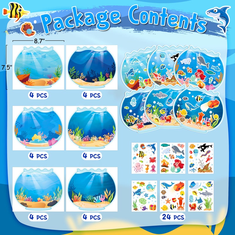 LINAYE 24 Sheets Ocean Stickers with Under The Sea Scenes, Make Your Own Sea Life Animal Fish Stickers, Ocean Summer Crafts Activities for Kids - Image 2