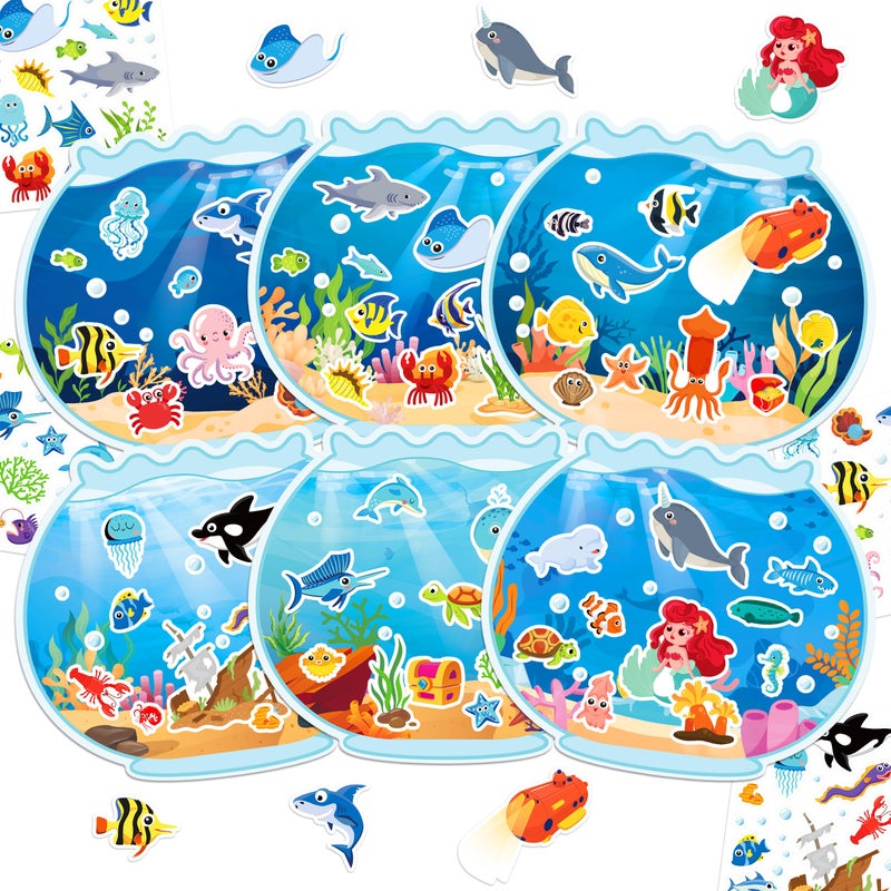 LINAYE 24 Sheets Ocean Stickers with Under The Sea Scenes, Make Your Own Sea Life Animal Fish Stickers, Ocean Summer Crafts Activities for Kids - Image 1