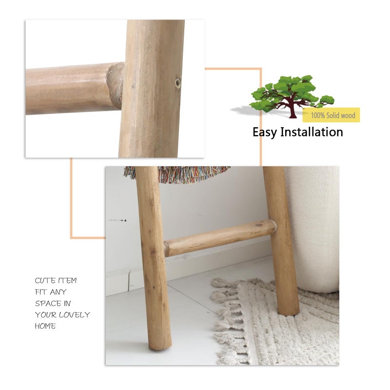 FUIN 57in Wood Blanket Ladder Living Room Decorative Wall Leaning Farmhouse Quilt Display Holder Rustic Wooden Towel Rack for Bathroom, Brown - Image 4