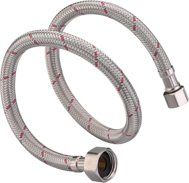 sumerain Braided Stainless Steel Faucet Supply Lines 24 Inch Length 1/2-inch FIP x 3/8-inch Compression Faucet Connector Flexible Hose, Pack of 2 - Image 4