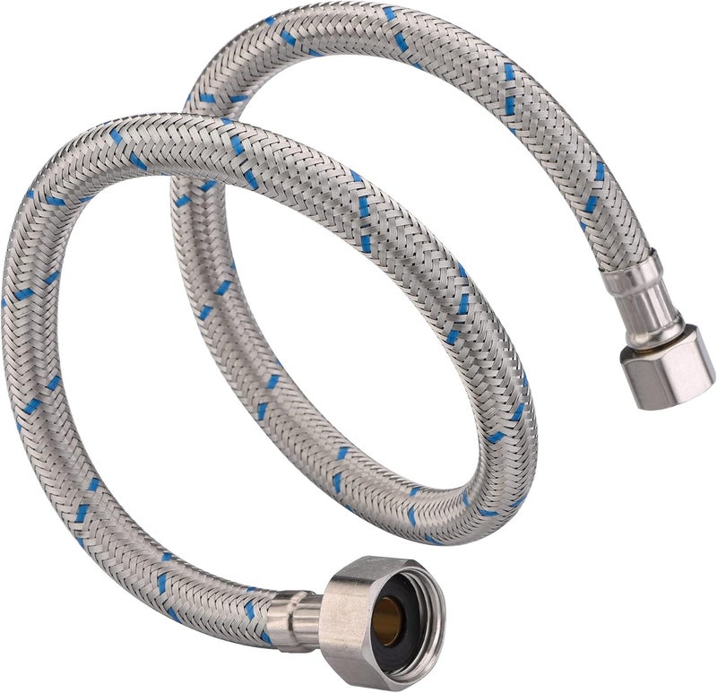 sumerain Braided Stainless Steel Faucet Supply Lines 24 Inch Length 1/2-inch FIP x 3/8-inch Compression Faucet Connector Flexible Hose, Pack of 2 - Image 3
