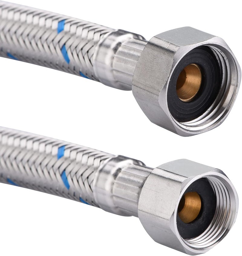 sumerain Braided Stainless Steel Faucet Supply Lines 24 Inch Length 1/2-inch FIP x 3/8-inch Compression Faucet Connector Flexible Hose, Pack of 2 - Image 2