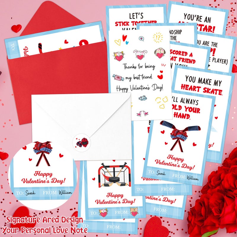 TICIAGA 72pcs Valentineâ€™s Day Ice Hockey Greeting Cards with Envelop and Stickers for Kids, 4 x 6 IN Sporty Design Hockey Exchange Gift Cards for Boys Girls Classroom Supplies, Valentines Party Favors - Image 3
