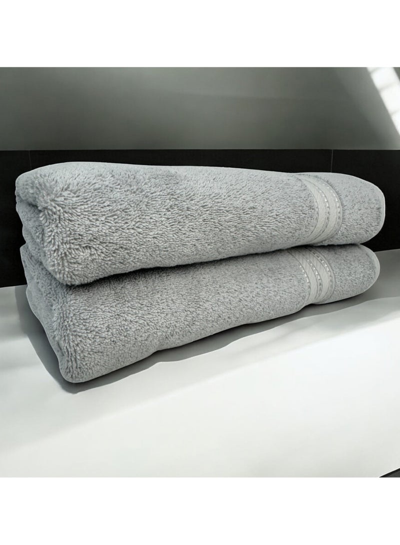 كاسينو Kassino Premium Bath Towels Set - (2 Pack, 70x140 cm), 580 GSM Bath Towel,100% Combed Cotton, Soft & Quick-Dry Towels for Bathroom, Highly Absorbent, Double Stitched Hotel Quality Towels | Ash Grey - Image 2