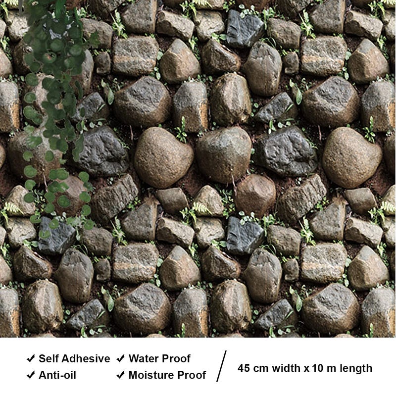 Wolpin Wall Stickers Wallpaper Decals Self Adhesive 45 cm x 10 m 3D Stone DIY Stone Color Decorative Wallpaper - Image 3