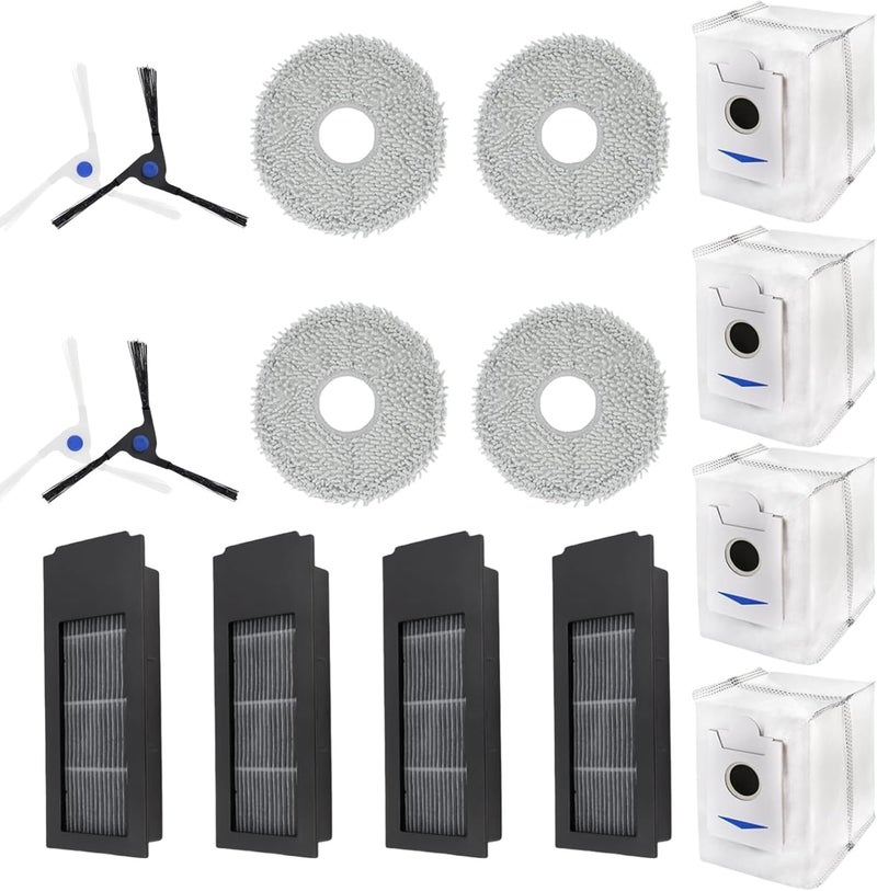 Chuancheng 16PCS HEPA Filter Dust Bag Replacement for Ecovacs Deebot X2/ X2 Omni / X2pro / DEX86 Vacuum Cleaner Spare Parts, 4 Side Brush, 4 Hepa Filters, 4 Mop Pads, 4 Dust Bags - Image 1