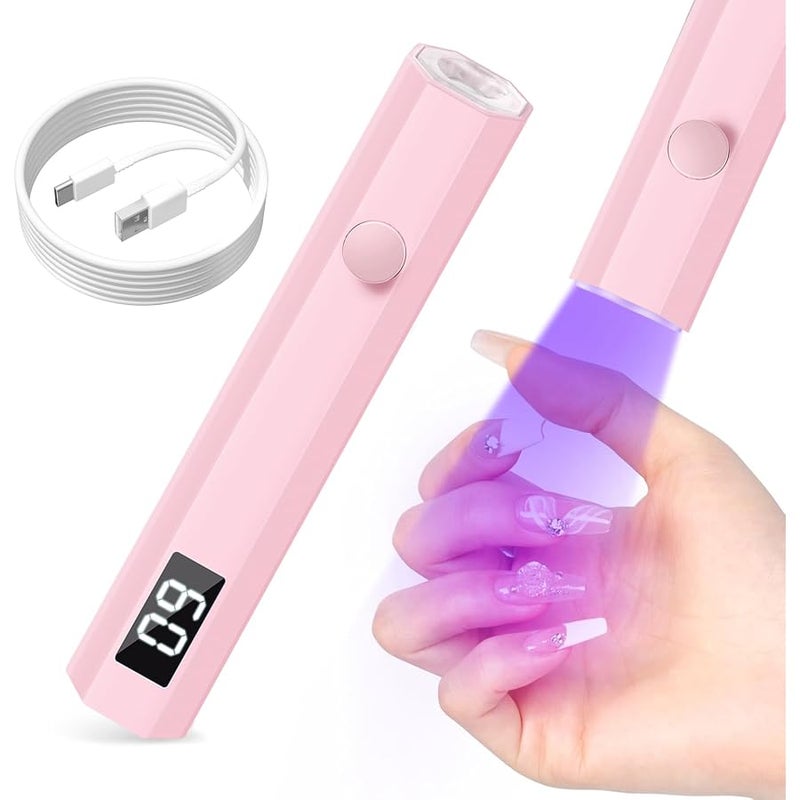 mlogiroa UV Nail Light Handheld UV Light for Nails 3W Portable Led Lamp with 2 Timer Settings 20/60s for Gel Polish Home DIY Salon Women(Pink) - Image 1
