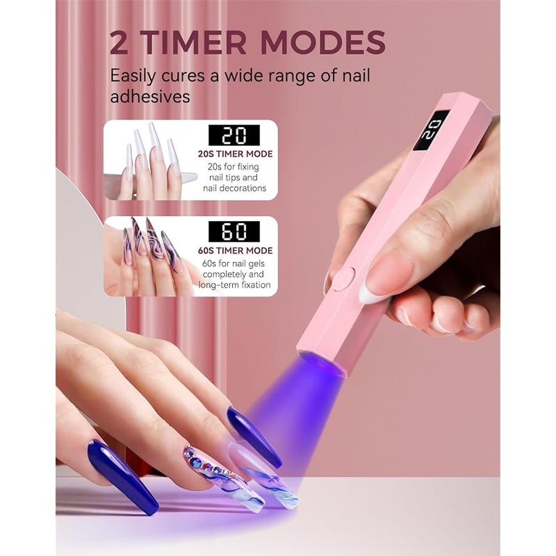 mlogiroa UV Nail Light Handheld UV Light for Nails 3W Portable Led Lamp with 2 Timer Settings 20/60s for Gel Polish Home DIY Salon Women(Pink) - Image 4