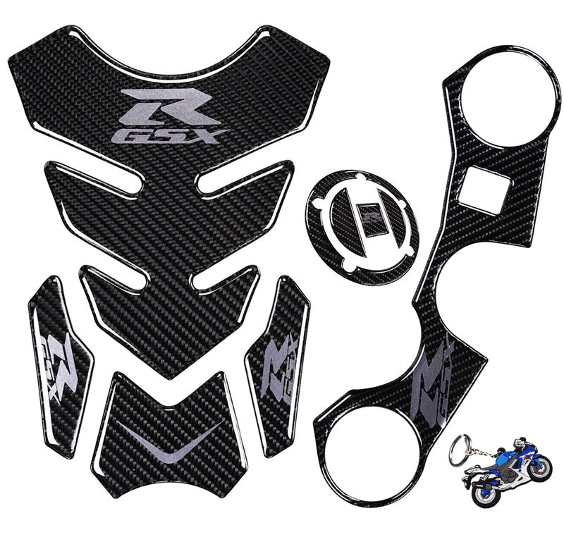 REVSOSTAR Real Carbon Fibre Gas Cap Tank PadTriple Tree Front End Upper Top Clamp Decal Stickers Tank Pad Tank Protector for GSXR 600 GSXR 750 GSXR 1000 K6 K7 K8 K9 L1 20062017GREY