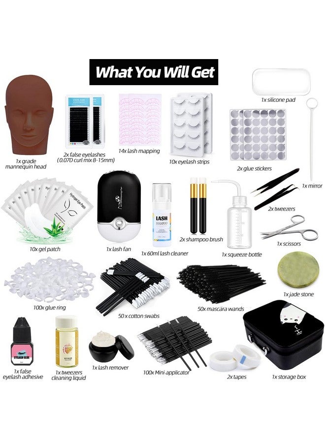 DNSGOOR Lash Extension Kit Professional Eyelash Grafting Training Tools Mannequin Head Usb Fan Lash Shampoo 0.07D Curl Mix 815Mm Glue Practice Eyelash Strips Lash Mappingexercise Set For Beginner - Image 2