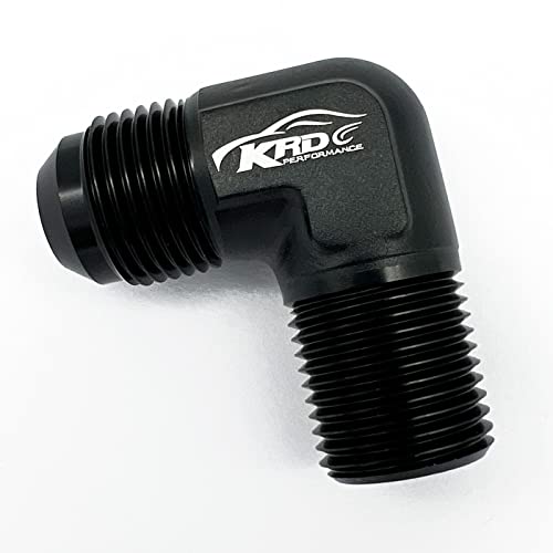 KRD PERFORMANCE KRD RERFORMANCE Black Aluminum 90 Degree Elbow -10 AN AN10 Male Flare to 1/2" NPT Male Thread Fitting Adaptor Connector - Image 3