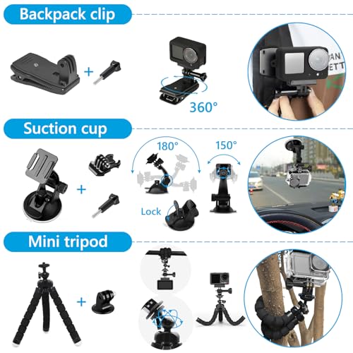 SGIP Accessories Kit for DJI Osmo Action 5 Pro/4/3 Black, SGIP Waterproof Protective Cover Housing Bike Mount Selfie Stick, Accessory Set - Image 5