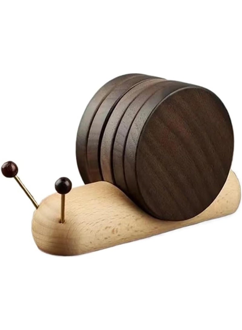 Black Walnut Cartoon Snail Coaster Set for Mugs & Cups, Heat Insulated with Anti-Slip Base - Image 1