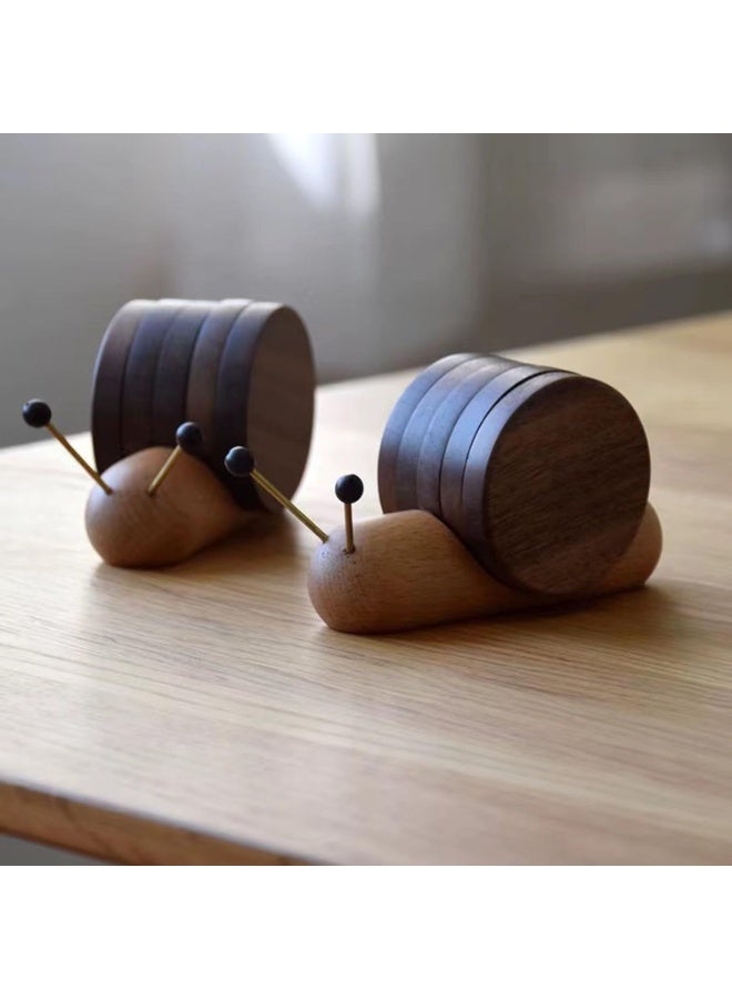 Black Walnut Cartoon Snail Coaster Set for Mugs & Cups, Heat Insulated with Anti-Slip Base - Image 2