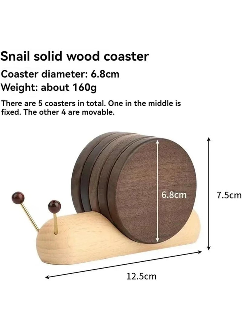 Black Walnut Cartoon Snail Coaster Set for Mugs & Cups, Heat Insulated with Anti-Slip Base - Image 3