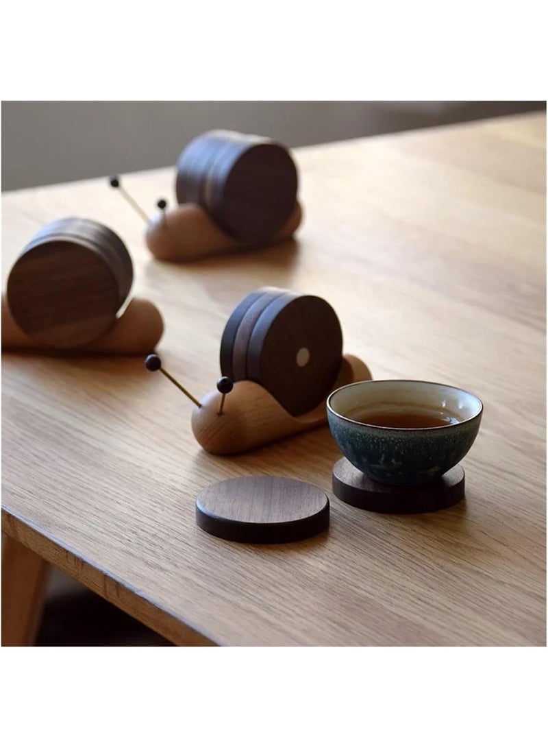 Black Walnut Cartoon Snail Coaster Set for Mugs & Cups, Heat Insulated with Anti-Slip Base - Image 5