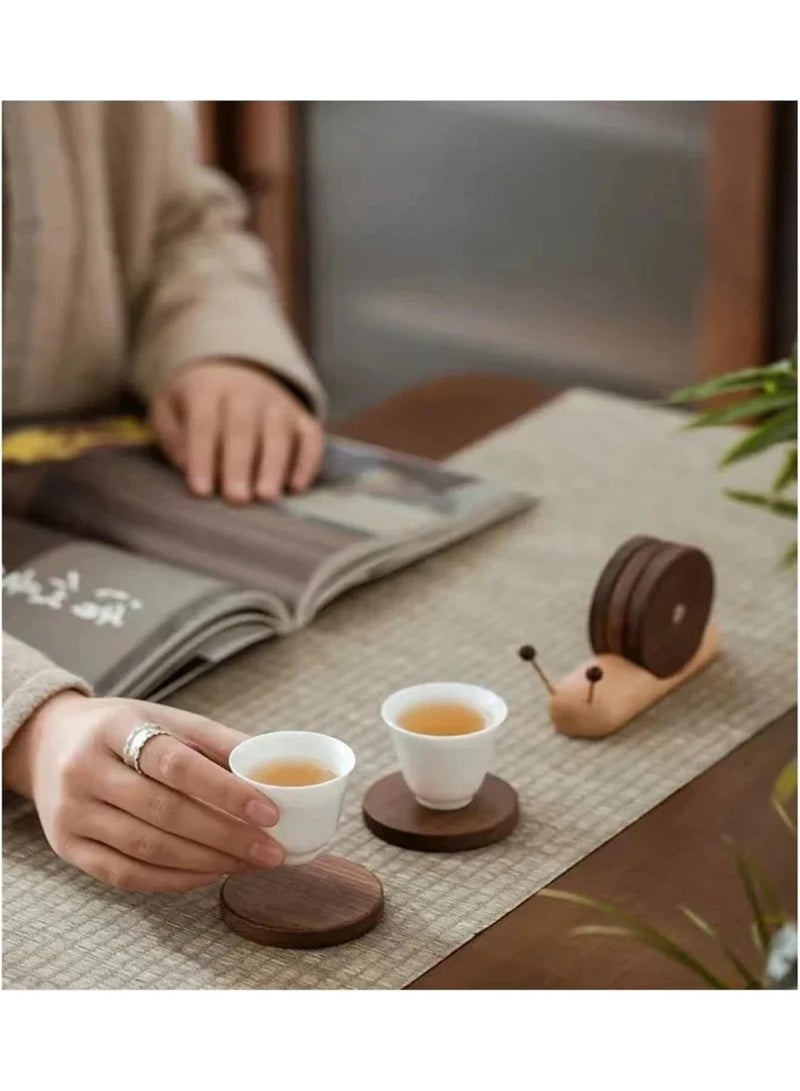 Black Walnut Cartoon Snail Coaster Set for Mugs & Cups, Heat Insulated with Anti-Slip Base - Image 4