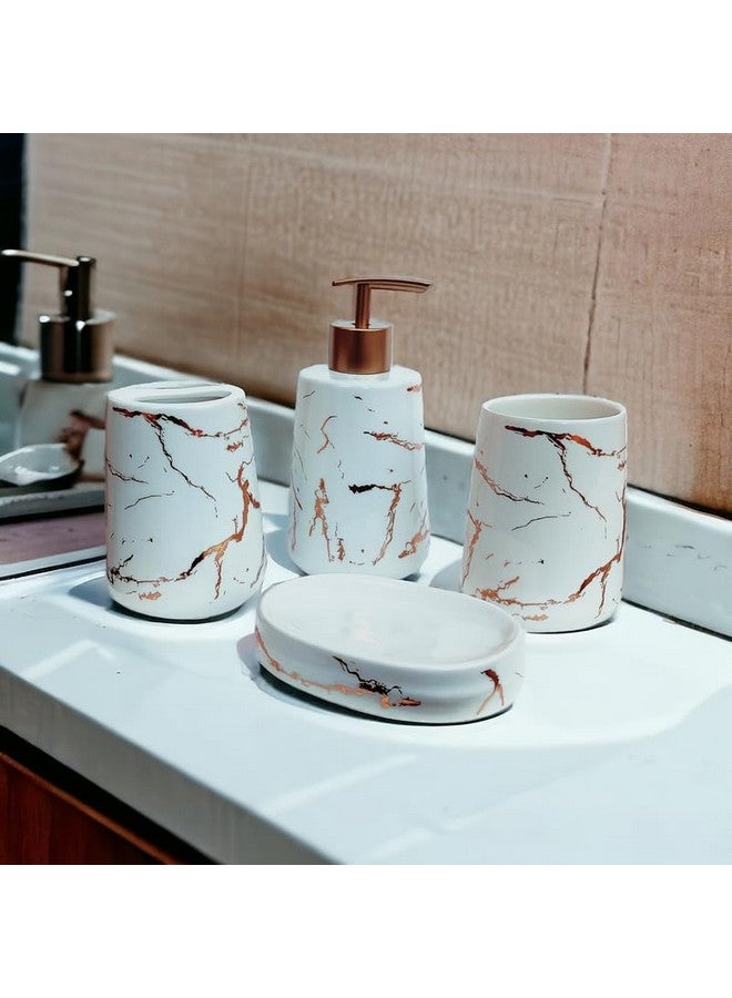 Whizzo® Premium Ceramic Bathroom Accessories Set Ceramic - 4 Pieces Bathroom Accessories Set Soap Dispenser, Toothbrush Holder, Tumbler, Soap Dish, The Best Gifting Choice (White) - Image 1