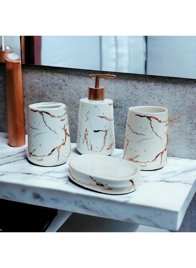 Whizzo® Premium Ceramic Bathroom Accessories Set Ceramic - 4 Pieces Bathroom Accessories Set Soap Dispenser, Toothbrush Holder, Tumbler, Soap Dish, The Best Gifting Choice (White) - Image 3