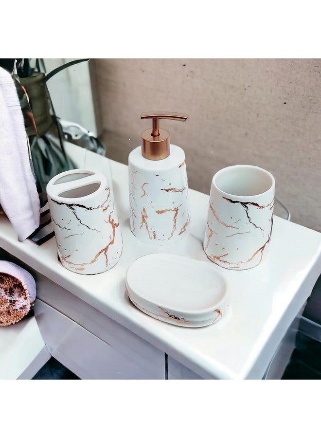 Whizzo® Premium Ceramic Bathroom Accessories Set Ceramic - 4 Pieces Bathroom Accessories Set Soap Dispenser, Toothbrush Holder, Tumbler, Soap Dish, The Best Gifting Choice (White) - Image 2