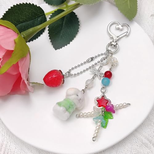 Nalefow Cute Pink Keychain,Fuzzy Cat Keychain Aesthetic Y2K KeychainStylish KeychainsAccessories (Colorful Dog) - Image 2