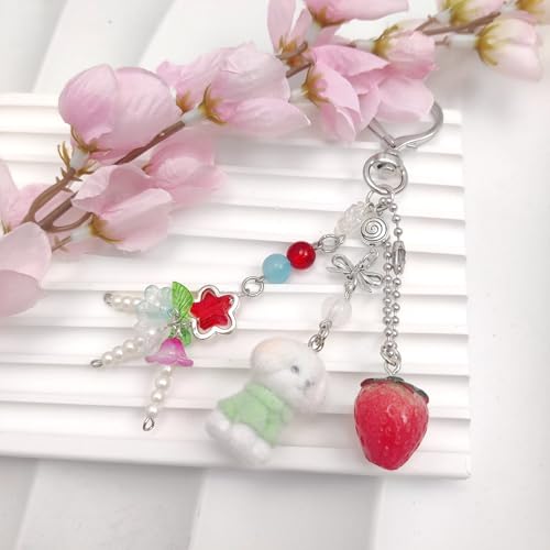 Nalefow Cute Pink Keychain,Fuzzy Cat Keychain Aesthetic Y2K KeychainStylish KeychainsAccessories (Colorful Dog) - Image 5
