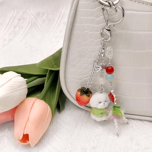 Nalefow Cute Pink Keychain,Fuzzy Cat Keychain Aesthetic Y2K KeychainStylish KeychainsAccessories (Colorful Dog) - Image 3
