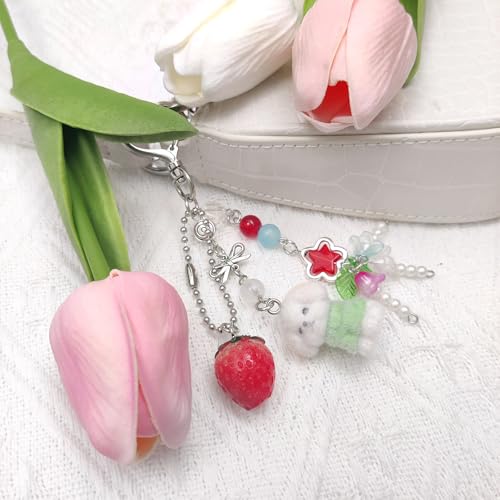 Nalefow Cute Pink Keychain,Fuzzy Cat Keychain Aesthetic Y2K KeychainStylish KeychainsAccessories (Colorful Dog) - Image 4
