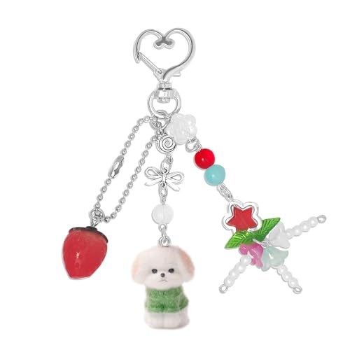 Nalefow Cute Pink Keychain,Fuzzy Cat Keychain Aesthetic Y2K KeychainStylish KeychainsAccessories (Colorful Dog) - Image 1