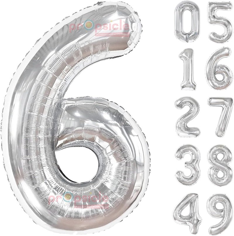 Propsicle 16 inch Birthday Foil 6 Number Helium Balloon Party Decoration Silver Pack of 1 | 6 Year No. Balloons Birthday/Anniversary | Six Number - Image 1