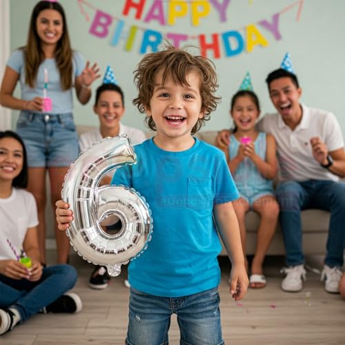 Propsicle 16 inch Birthday Foil 6 Number Helium Balloon Party Decoration Silver Pack of 1 | 6 Year No. Balloons Birthday/Anniversary | Six Number - Image 4