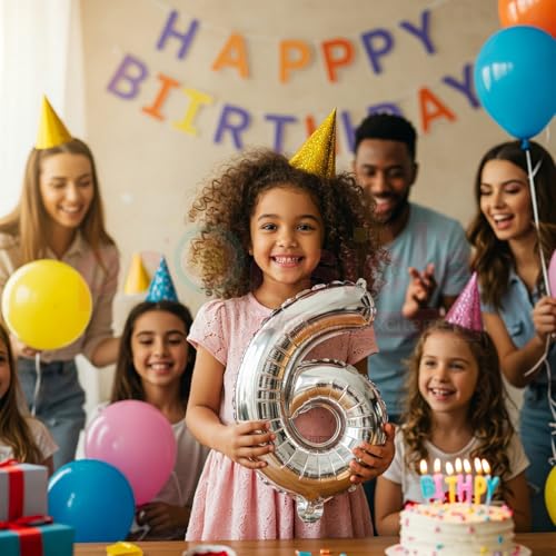 Propsicle 16 inch Birthday Foil 6 Number Helium Balloon Party Decoration Silver Pack of 1 | 6 Year No. Balloons Birthday/Anniversary | Six Number - Image 3